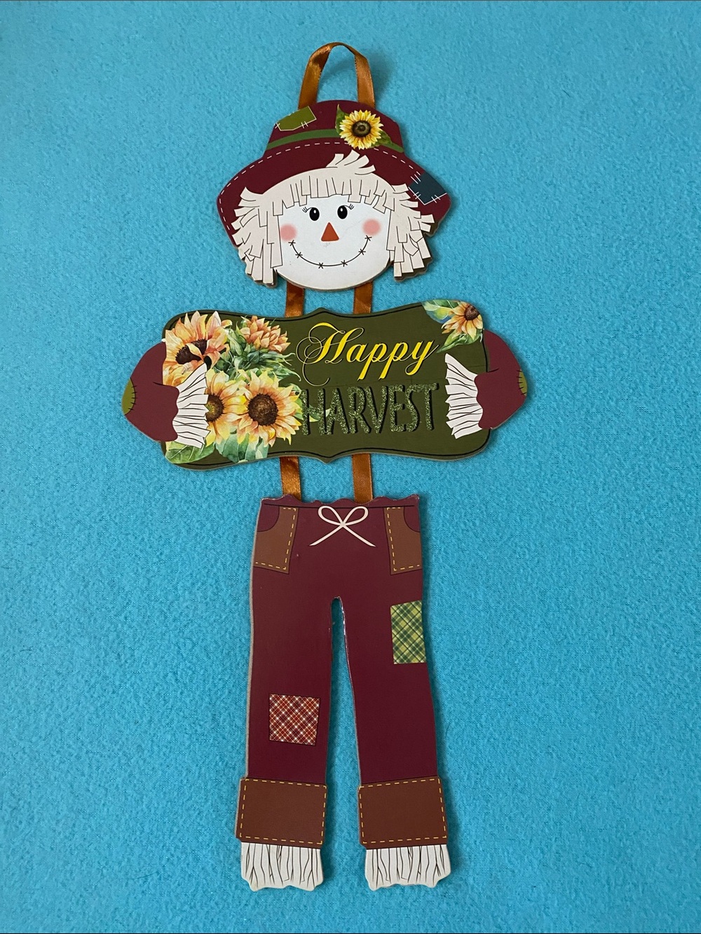 Happy Harvest Scarecrow Wall Hanging - Red and Olive